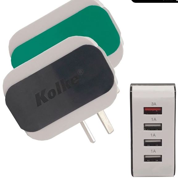 CARGADOR PARA CELULAR KOLKE VERDE 4 USB ( 3 1A / 1 3A ) 220V 5V 3.6A