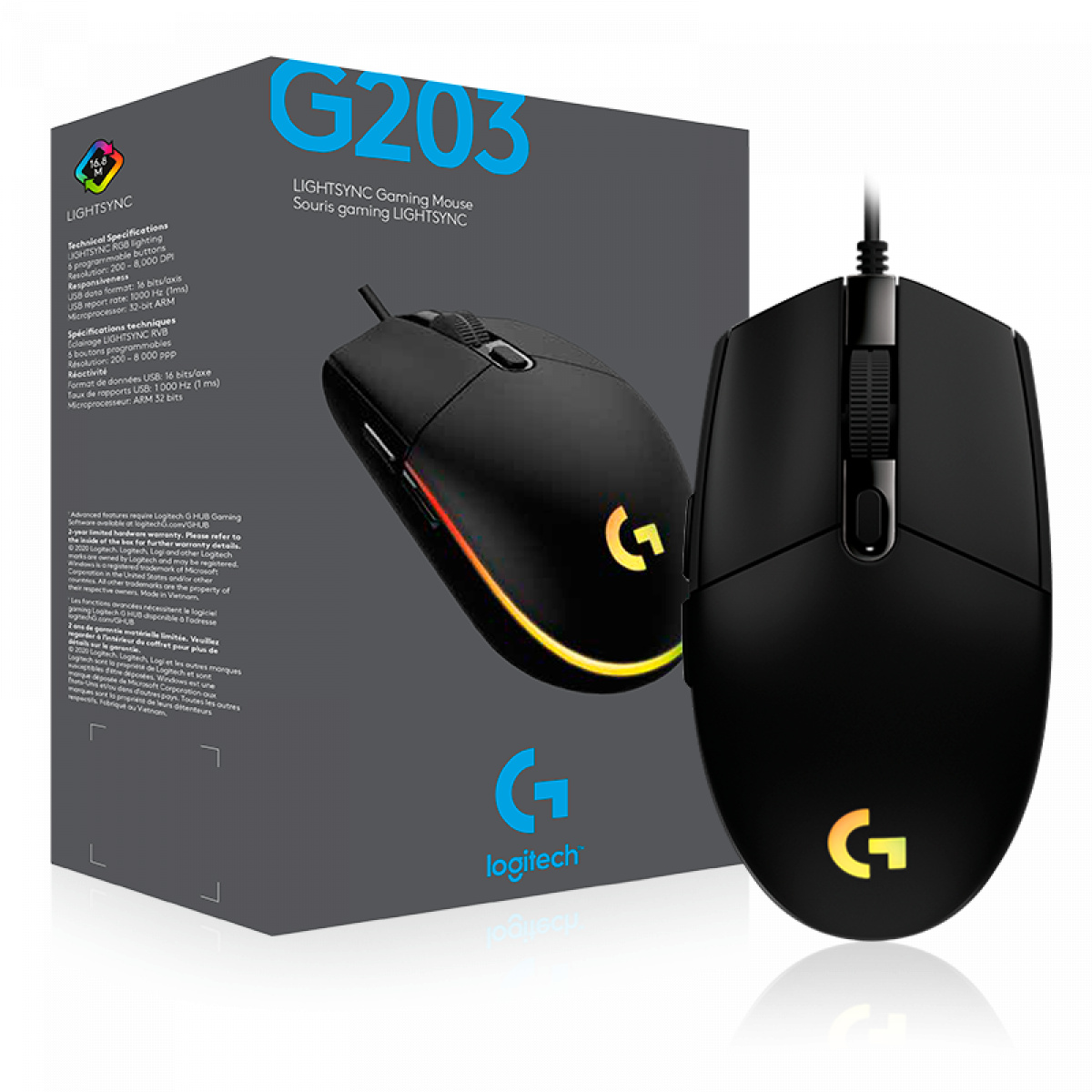 MOUSE USB LOGITECH G203 LIGHTSYNC BLACK GAMER GAMING