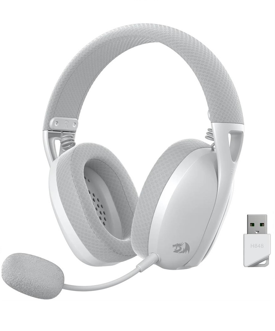 AURICULAR CON MIC GAMER REDRAGON H848 IRE PRO WIRELESS BT WHITE GREY